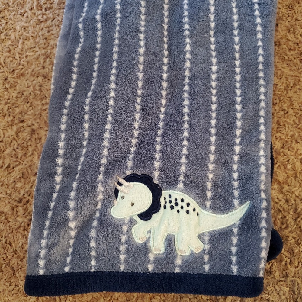 Parents Choice Navy Blue Dinosaur Arrow Stripe Triangle Baby Blanket Plush Lovey